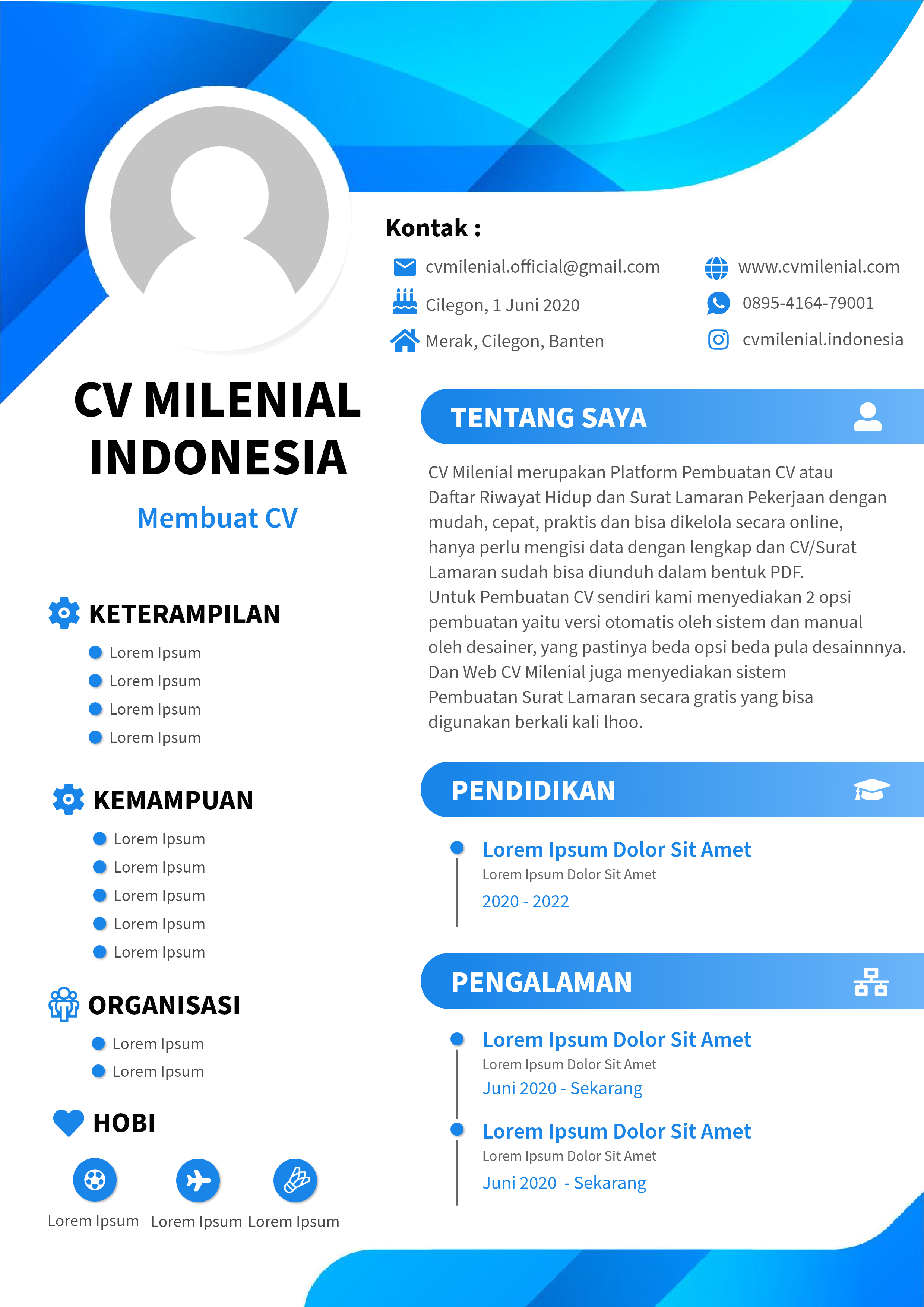 Pilih Template Curriculum Vitae Cv Milenial